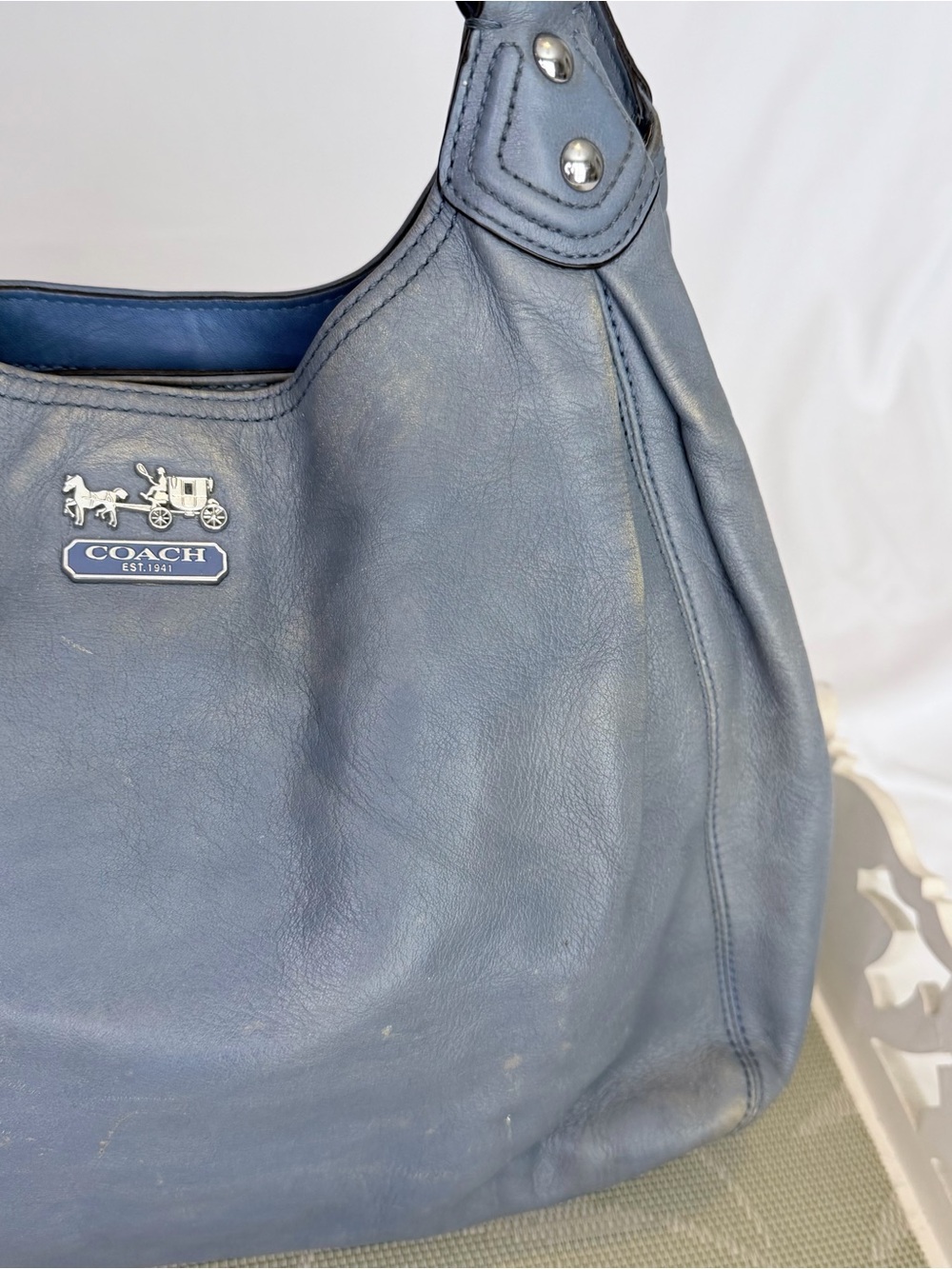 COACH Madison Maggie Denim Blue Loved Leather Hobo Y2K Shoulder Bag Purse 14336 - Picture 4 of 16